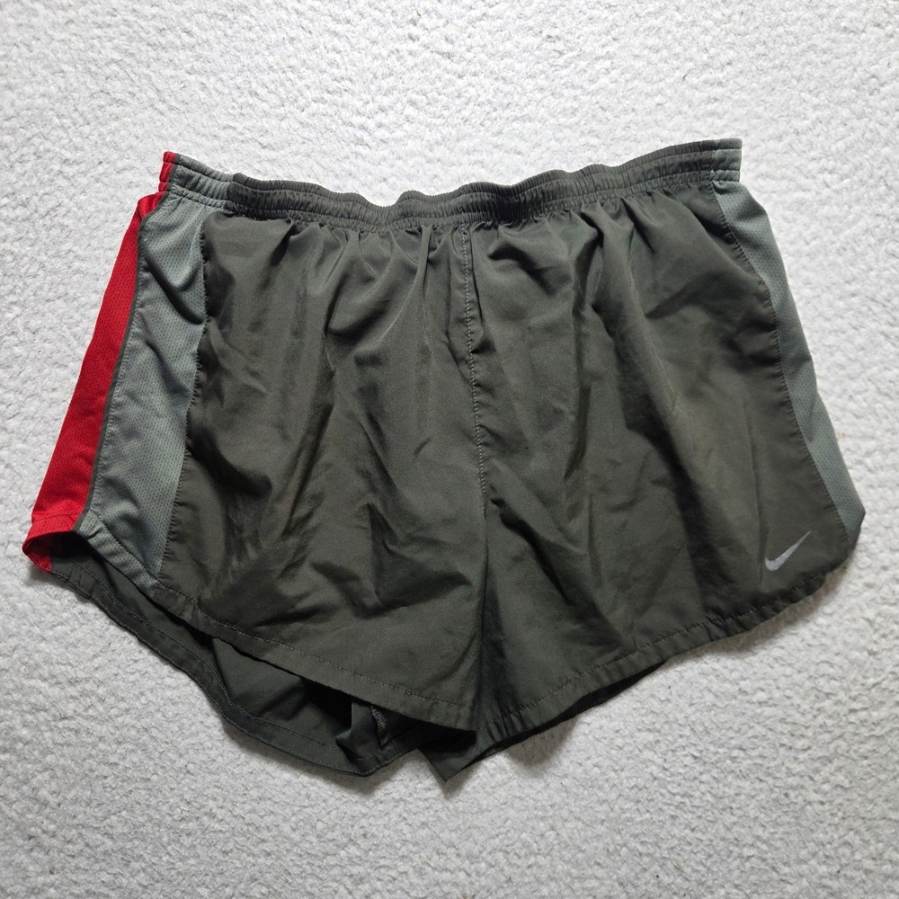 Nike Running Shorts Women Large Olive Green Red Stripe Dri-Fit Active Gym Gear